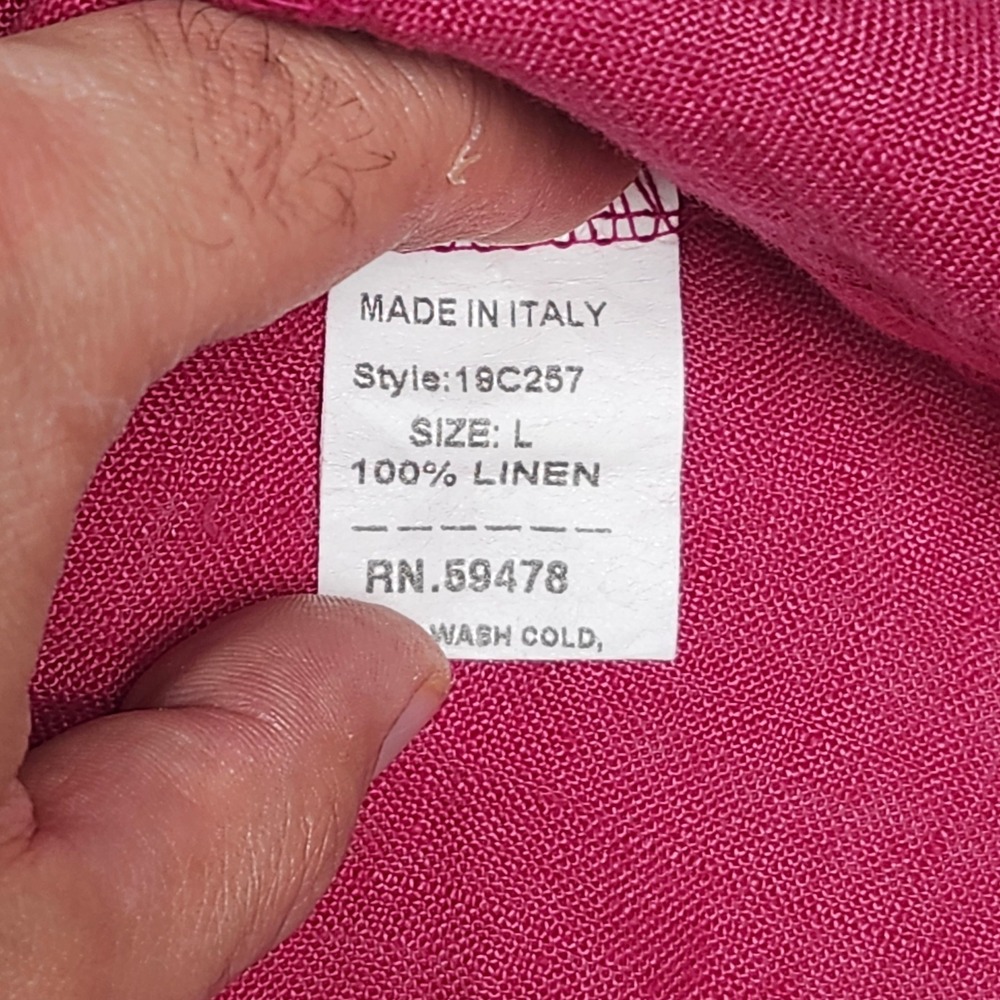 Francesca Bettini Italy Linen Boxy Top Large Pink Pocket Lagenlook Boho Coastal - Picture 6 of 6